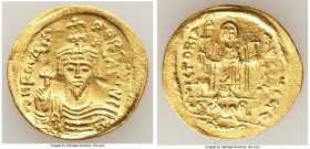 Phocas (AD 602-610). AV solidus (22mm, 4.30 gm, 7h). AU, die shift. Constantinople, 5th officina, AD 607-609. d N FOCAS-PЄRP AVG, crowned, draped and ...