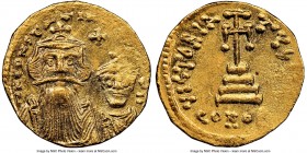 Constans II Pogonatus (AD 641-668) and Constantine IV. AV solidus (20mm, 7h). NGC AU. Constantinople, uncertain officina. ca. AD 654-668. d N CONSTANT...
