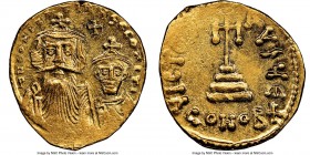 Constans II Pogonatus (AD 641-668), and Constantine IV. AV solidus (21mm, 4.50 gm, 7h). NGC MS 4/5 - 4/5. Constantinople, 5th officina. ca. AD 654-668...