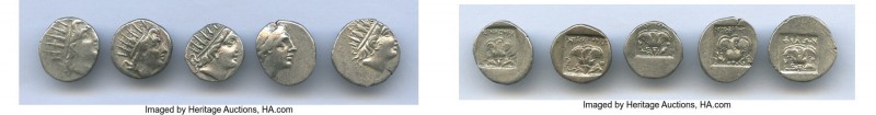 ANCIENT LOTS. Greek. Carian Islands. Rhodes. Ca. 88-84 BC. Lot of five (5) AR dr...