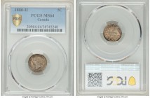 Victoria 5 Cents 1880-H MS64 PCGS, Heaton mint, KM2. Bordering on gem condition, with light tone yielding to darker expressions within the legends. 
...