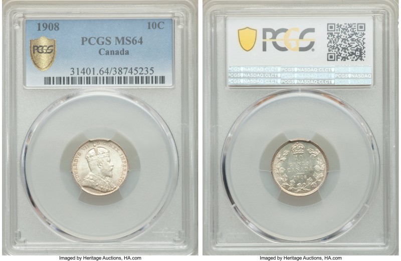 Edward VII 10 Cents 1908 MS64 PCGS, Ottawa mint, KM10. A brilliant example exhib...