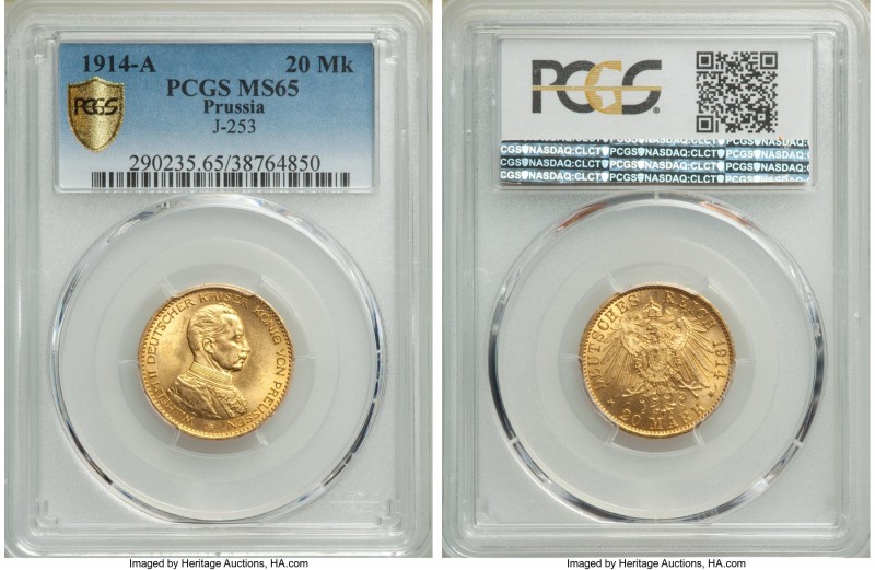 Prussia. Wilhelm II gold 20 Mark 1914-A MS65 PCGS, Berlin mint, KM537, J-253. 
...