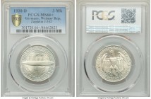 Weimar Republic "Zeppelin" 3 Mark 1930-D MS66+ PCGS, Munich mint, KM67, J-342. A brilliant and conditionally superior example of the issue. 

HID098...