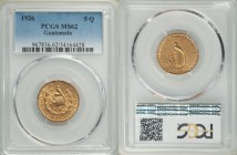 Republic gold 5 Quetzales 1926-(P) MS62 PCGS, Philadelphia mint, KM244. AGW 0.2419 oz. 

HID09801242017

© 2020 Heritage Auctions | All Rights Res...