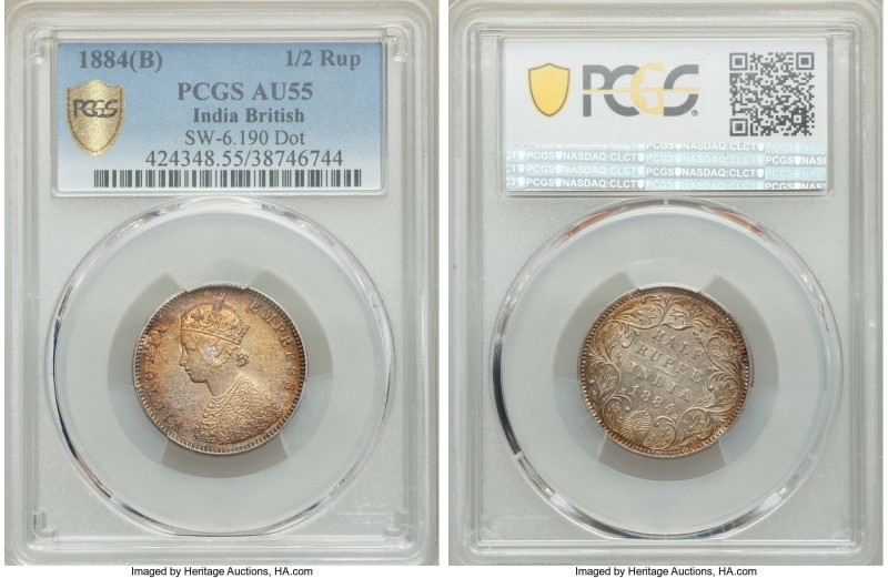 British India. Victoria 1/2 Rupee 1884-(b) AU55 PCGS, Bombay mint, KM491, S&W-6....