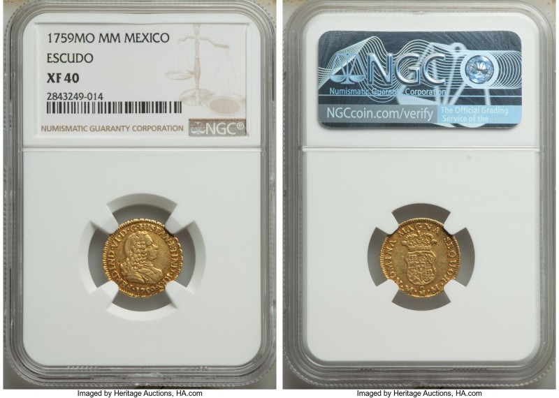 Ferdinand VI gold Escudo 1759 Mo-MM XF40 NGC, Mexico City mint, KM-A116, Cal-224...