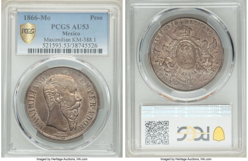 Maximilian Peso 1866-Mo AU53 PCGS, Mexico City mint, KM388.1. 

HID09801242017...