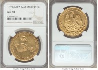 Republic gold 8 Escudos 1871/61 Ca-MM MS60 NGC, Chihuahua mint, KM383.1. A lustrous example of the issue deserving close recognition as a scarce Mint ...