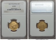 Spanish Colony. Isabel II gold 4 Pesos 1863 XF45 NGC, KM144. A choice appearance for the grade with no major surface disturbances and flashy Prooflike...