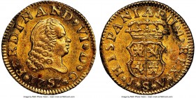 Ferdinand VI gold 1/2 Escudo 1757 S-JV UNC Details (Reverse Damage) NGC, Seville mint, KM374. Rosettes. 

HID09801242017

© 2020 Heritage Auctions...