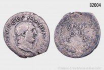 Römische Kaiserzeit, Vitellius (69), Denar, Rom. Vs. A VITELLIVS GERMAN IMP TR P, Porträtkopf mit Lorbeerkranz nach rechts. Rs. Eichenkranz, darin SPQ...