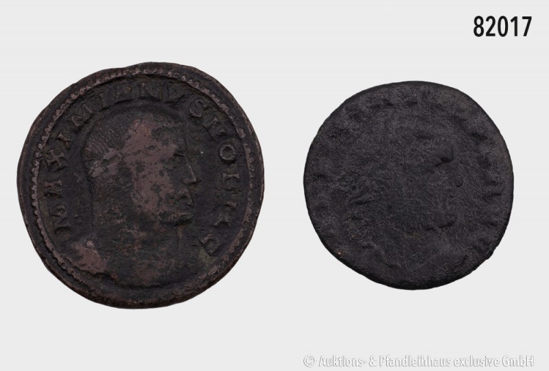 Römische Kaiserzeit, Konv. von 2 spätantiken Bronzemünzen, bestehend aus: Galeri...