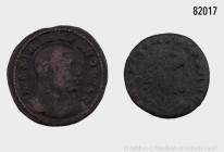 Römische Kaiserzeit, Konv. von 2 spätantiken Bronzemünzen, bestehend aus: Galerius (Caesar 293-305). Follis. Vs. MAXIMIANVS NOBIL C, gepanzerte Porträ...