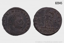 Römische Kaiserzeit, Galerius (Augustus 305-311), Follis, ca. 308-310, Thessalonica. Vs. GAL MAXIMIANVS P F AVG, Porträtkopf nach rechts. Rs. GENIO A-...