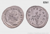 Römische Kaiserzeit, Philippus I. Arabs (244-249), Antoninian, Rom. Vs. IMP M IVL PHILIPPVS AVG, gepanzerte Porträtbüste mit Strahlenkrone und Paludam...
