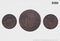 Altdeutschland, Konv. von 3 Kleinmünzen, bestehend aus: 1 Sechsling 1787 Schleswig-Holstein-Königliche Linie Christian VII. (1784-1808). 11,27 g; 29 m...