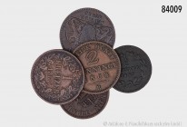 Altdeutschland, Konv. von 5 Kleinmünzen, bestehend aus: Baden, 1/2 Kreuzer 1847. 1,86 g; 18 mm. AKS 109. Dazu: Baden, 1 Kreuzer 1863. 3,99 g; 20 mm. A...