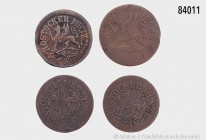 Altdeutschland, Konv. von 4 Kleinmünzen der Stadt Rostock, bestehend aus: 3 Pfenninge 1824. 1,91 g; 21 mm. AKS 86. Dazu: 3 Pfenninge 1862. 2,53 g; 20 ...