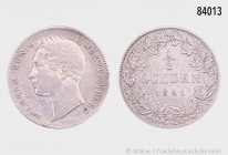 Königreich Württemberg, Wilhelm I. (1816-1864), 1/2 Gulden 1841, von Voigt. 5,20 g; 24 mm. AKS 86; Jaeger 69; Klein/Raff 98. Sehr schön.