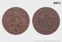 Mannheim Pfalz, Kurlinie Karl Theodor (1743-1799), 1/2 Kreuzer 1786. 3,90 g; 24 mm. Slg. Noss 456; Haas 358. Sehr schön.