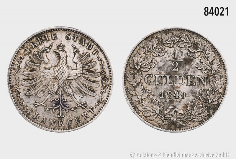 Frankfurt am Main, 1/2 Gulden 1849. 5,30 g; 24 mm. AKS 16; Jaeger 26. Seltener J...