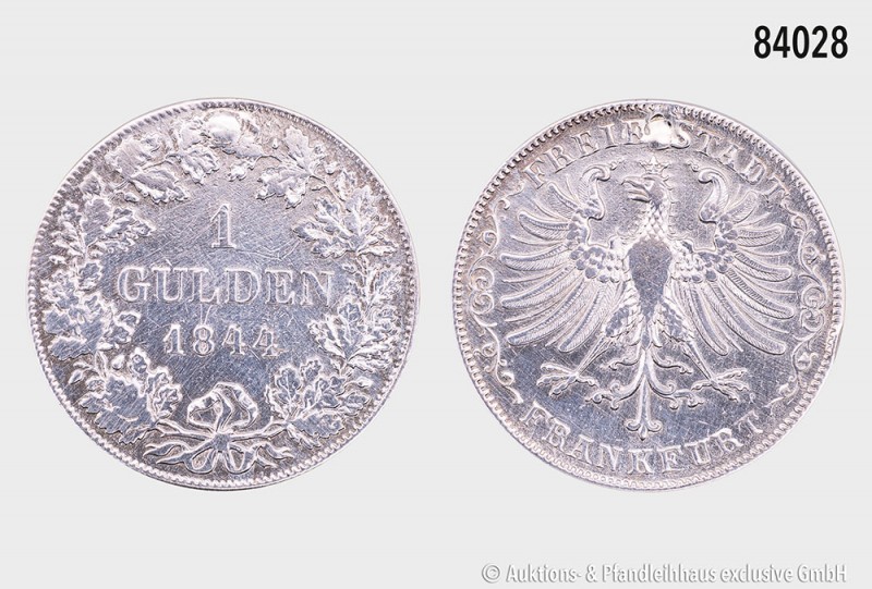 Frankfurt am Main, 1 Gulden 1844. 10,41 g; 30 mm. AKS 12; Jaeger 27. Gestopftes ...