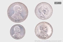 Deutsches Reich, Preußen, Wilhelm II. (1888-1918), Konv. von 4 Silbermünzen, bestehend aus: 5 Mark 1914 A, 3 Mark 1910 A, 3 Mark 1913 A und 2 Mark 191...