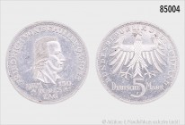 Bundesrepublik Deutschland, 5 DM 1955 F, anlässlich des 150. Todestages von Friedrich Schiller. 11,13 g; 29 mm. AKS 211; Jaeger 389. Attraktives Exemp...
