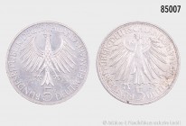 Bundesrepublik Deutschland, Konv. von 2 Gedenkmünzen, bestehend aus: 5 DM 1964 J, Johann Gottlieb Fichte (AKS 214; Jaeger 393) und 5 DM 1966 D Gottfri...
