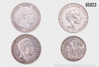 Preußen, Konv. von 4 Silbermünzen: Wilhelm I. (1861-1888), 5 Mark 1876 B. AKS 114. Wilhelm II. (1888-1918), 5 Mark 1906 A (besserer Jahrgang), 1907 A....