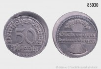 Weimarer Republik, Fehlprägung 50 Pfennig 1922 D, dezentriert. 24 mm. AKS 37; Jaeger 301. Selten. Stempelglanz.