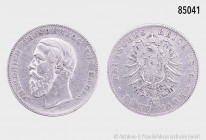 Baden, Friedrich I. (1856-1907), 5 Mark 1876 G. 27,47 g; 38 mm. AKS 150. Feine Kratzer, schön/sehr schön.