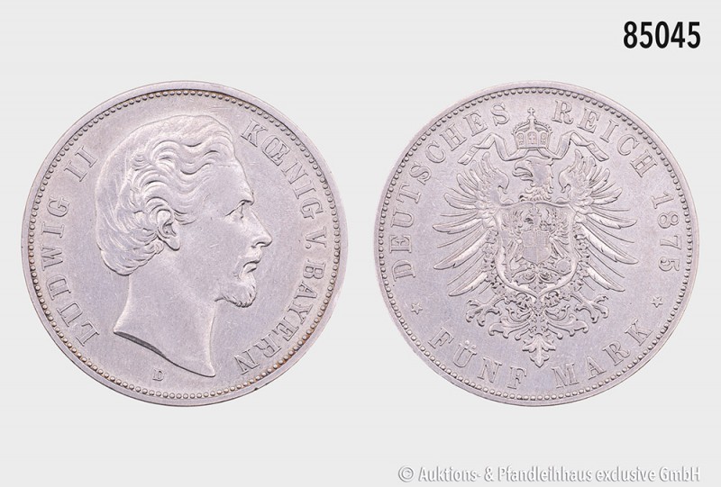 Bayern, Ludwig II. (1864-1886), 5 Mark 1875 D. 27,56 g; 38 mm. AKS 192; Jaeger 4...