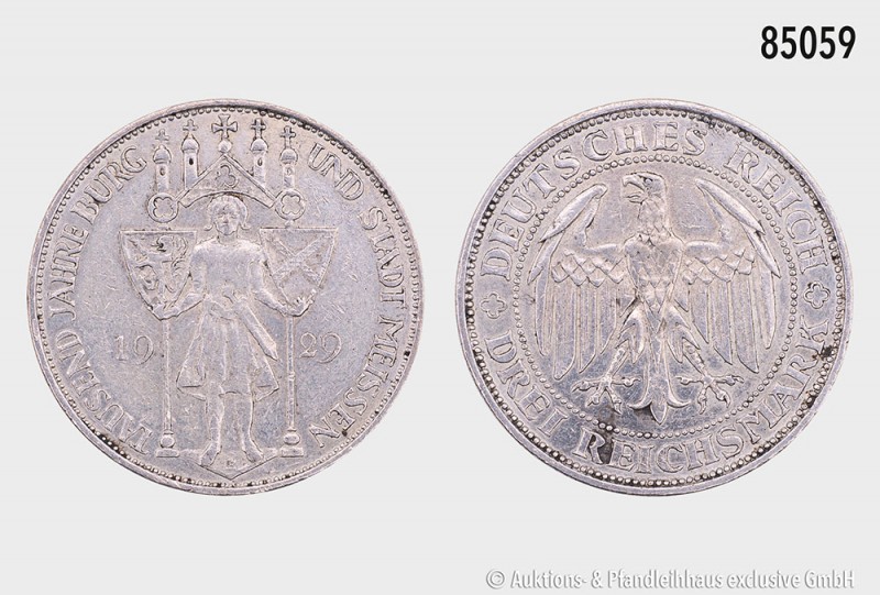 Weimarer Republik, 3 Reichsmark 1929 E, 1000 Jahre Meissen. 14,97 g; 30 mm. AKS ...