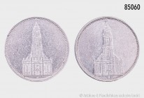 Drittes Reich, Konv. von zwei 5-Reichsmark-Münzen 1935 G und J (Garnisonkirche). AKS 26; Jaeger 357. Sehr schön.