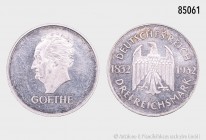 Weimarer Republik, 3 Reichsmark 1932 G, anlässlich des 100. Todestages Goethes. 15,03 g; 30 mm. AKS 91; Jaeger 350. Kleine Kratzer, attraktives Exempl...