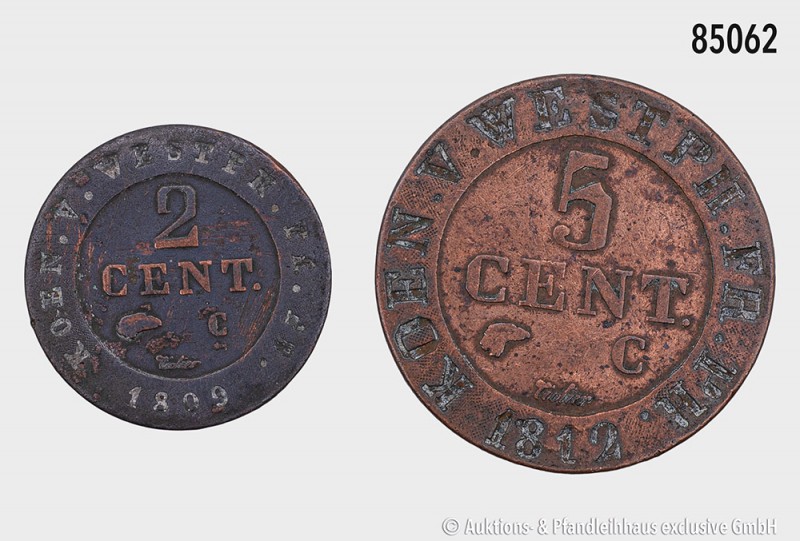 Königreich Westfalen, Konv. von 2 Kleinmünzen: 5 Centimes 1812 C, AKS 40 und 2 C...