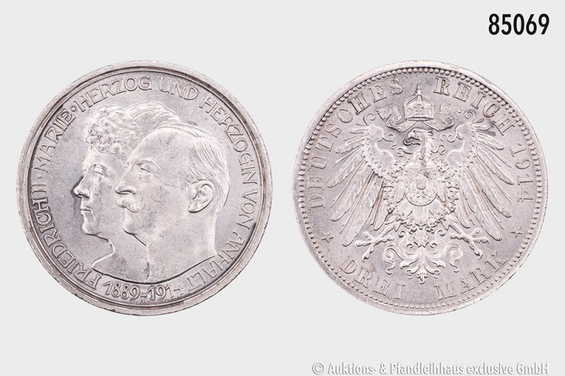 Anhalt, Friedrich II. (1904-1918), 3 Mark 1914 A, auf die Silberne Hochzeit des ...