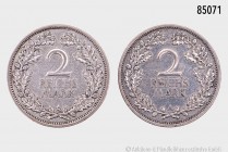 Weimarer Republik, Konv. 2 Reichsmark 1925 A und 1926 A. AKS 32; Jaeger 320. Sehr schön.