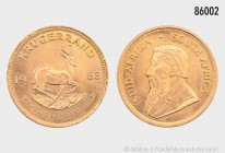 Südafrika, Krügerrand 1983, 1 Unze Gold (916,6/1000), 31,1035 g Feingewicht, 32 mm. Stempelglanz.