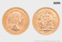 Großbritannien, 1 Sovereign 1967 Gold (916,7/1000). 7,99 g; 22 mm. Stempelglanz.