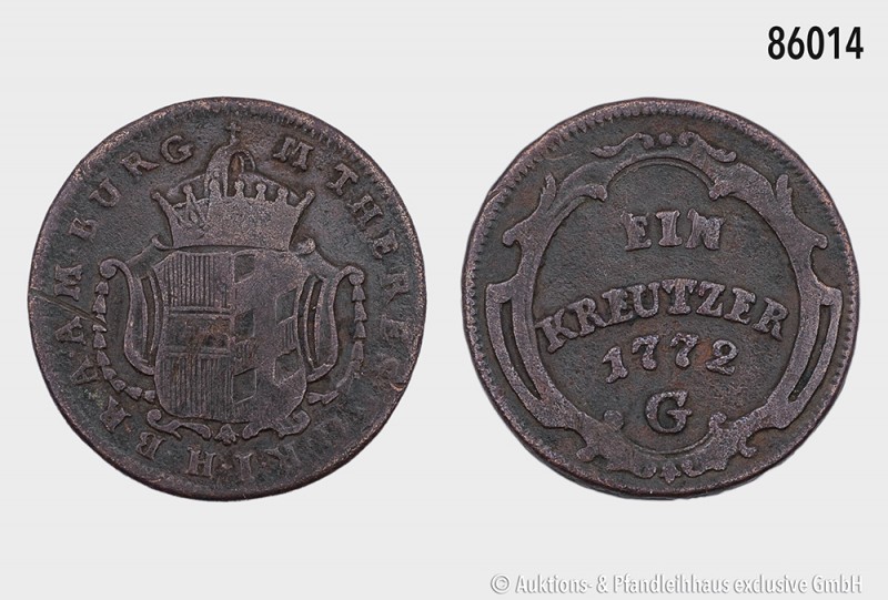 Österreich-Ungarn, Habsburg, Maria Theresia (1740-1780), 1 Kreutzer 1772 G, Günz...