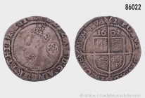 Großbritannien, Elisabeth I. (1558-1603), Sixpence 1602. Vs. Porträtbüste nach links, dahinter Rose. Rs. Wappen auf Kreuz. 2,52 g; 26 mm. Spink 2585. ...