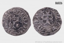 Ungarn, Maria von Anjou (1382-1395), Denar o.J. (1383), Kaschau (?). Vs. +ReGIne VnGARIe, Lilie neben bekröntem m. Rs. +moneTA mARIe, Doppelkreuz im P...