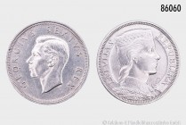 Konv. von 2 verschiedenen Silbermünzen: Südafrika, George VI. (1936-1952), 5 Shillings 1949. 800er Silber. 28,22 g; 39 mm. Schön. 52. Vorzüglich. Lett...