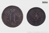 Russland, Konv. von 2 Münzen, bestehend aus: 2 Kopeken 1814. Schön 27. 3 Kopeken 1842. Schön 60. Sehr schön.