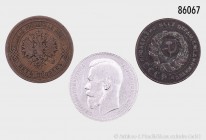 Russland, Konv. von 3 Münzen, bestehend aus: 5 Kopeken 1881. Schön 106. 1 Rubel 1898 (900er Silber; 19,76 g). Schön 13. 5 Kopeken 1924. Schön 34. Fast...