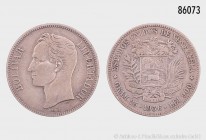 Venezuela, 5 Bolívares 1936, 900er Silber. 24,77 g; 37 mm. Schön 30. Sehr schön.