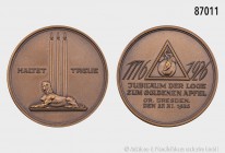 Freimaurer-Medaille 1926, auf das 150-jährige Bestehen der Loge "Zum Goldenen Apfel" in Dresden. 22,21 g; 39 mm. Selten. Vorzüglich.